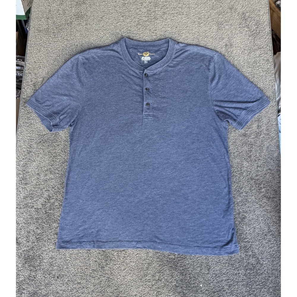 Club Room Mens XL Blue Heathered Short Sleeve Henley T-Shirt Button Neck